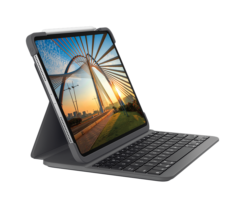 Купить Logitech Slim Folio Pro - Tastatur und Foliohülle - hintergrundbeleuchtet - kabellos - Bluetooth LE - German QWERTZ - für Apple 12.9" iPad Pro (920-009704) в магазине wardena.ru