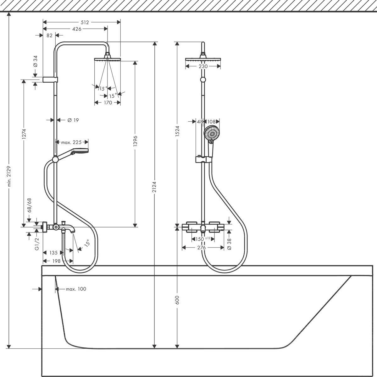 Купить Hansgrohe Vernis Shape Showerpipe 230 1jet EcoSmart с термостатом для ванны хром 26098000 в магазине wardena.ru