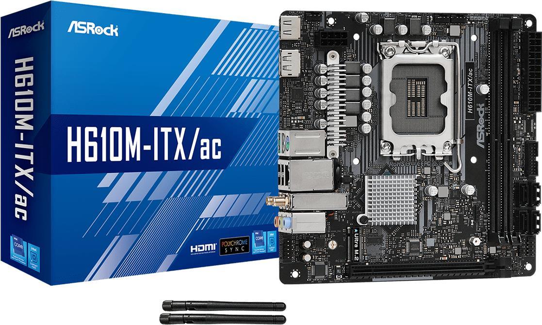 Купить ASRock H610M-ITX/ac - Motherboard - Mini-ITX - LGA1700-Sockel - H610 Chipsatz - USB 3.2 Gen 1 - Bluetooth, Gigabit LAN, Wi-Fi - Onboard-Grafik (CPU erforderlich) - HD Audio (8-Kanal) (90-MXBHL0-A0UAYZ) в магазине wardena.ru