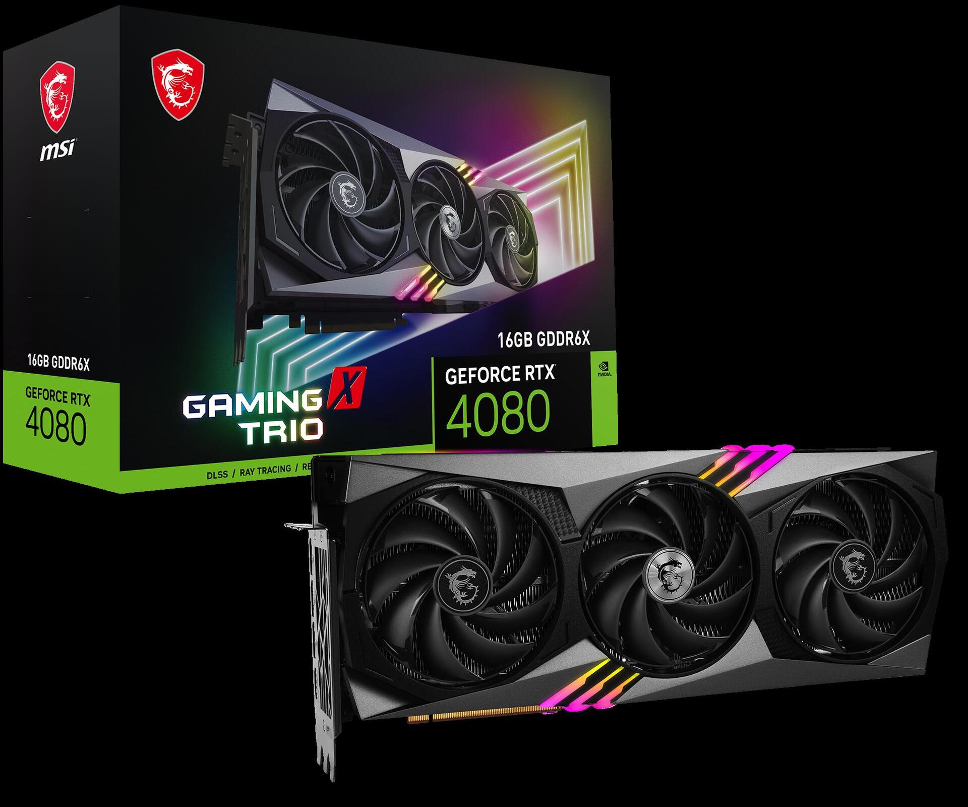 Купить MSI GeForce RTX 4080 16GB GAMING X TRIO - Grafikkarten - GeForce RTX 4080 - 16GB GDDR6X - PCIe 4,0 - HDMI, 3 x DisplayPort (V511-005R) в магазине wardena.ru