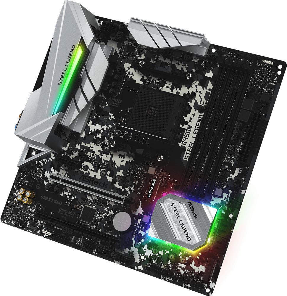 Купить ASRock B450 Steel Legend - Motherboard - ATX - Socket AM4 - AMD B450 - USB 3.1 Gen 1, USB-C Gen2, USB 3.1 Gen 2 - Gigabit LAN - Onboard-Grafik (CPU erforderlich) - HD Audio (8-Kanal) (90-MXBA00-A0UAYZ) в магазине wardena.ru