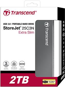 Купить Transcend StoreJet 25C3 - Festplatte - 2 TB - extern (tragbar) - 6.4 cm (2.5") - USB 3.0 - Iron Gray (TS2TSJ25C3N) в магазине wardena.ru