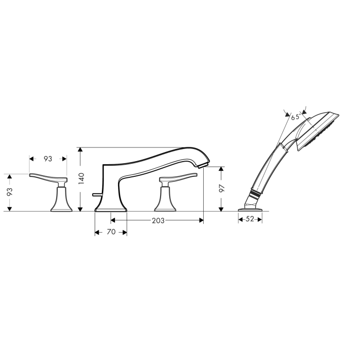 Купить Hansgrohe Metris Classic Смеситель на край ванны на 4 отверстия (внешняя часть) 31314000 в магазине wardena.ru