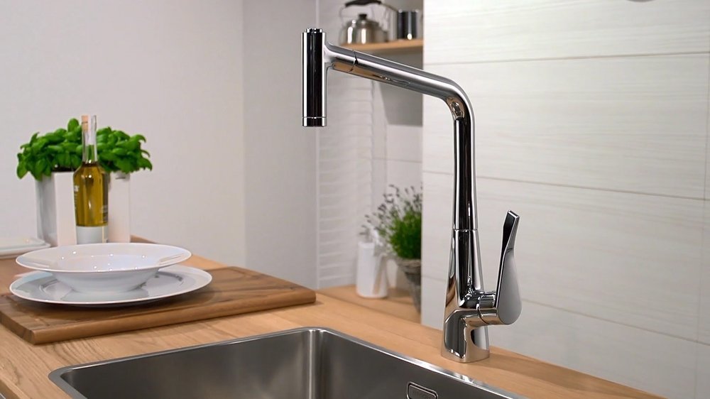 Купить Hansgrohe Metris M71 Кухонный смеситель однорычажный 320 с вытяжным душем 2jet сталь 14820800 в магазине wardena.ru