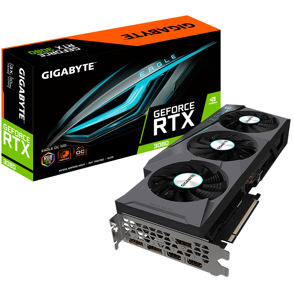 Купить Gigabyte GeForce RTX 3080 EAGLE OC 10G (rev. 2.0) - Grafikkarten - GF RTX 3080 - 10GB GDDR6X - PCIe 4,0 x16 - 2 x HDMI, 3 x DisplayPort (GV-N3080EAGLE OC-10GD 2.0) в магазине wardena.ru