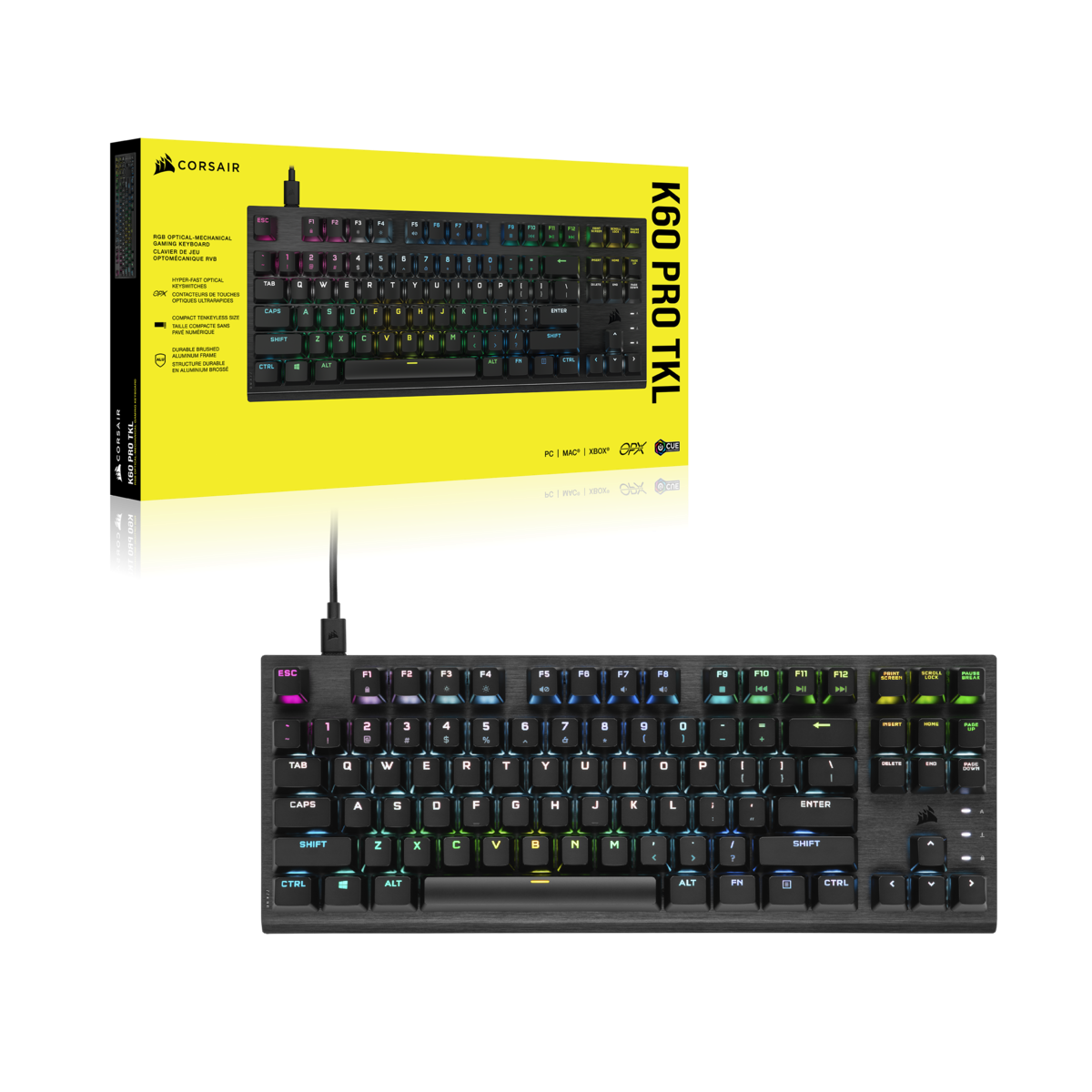 Купить CORSAIR K60 PRO RGB - Tastatur - mechanisch, TKL, Gaming - Hintergrundbeleuchtung - USB - Deutsch - Tastenschalter: CORSAIR OPX RGB (CH-911D01A-DE) в магазине wardena.ru