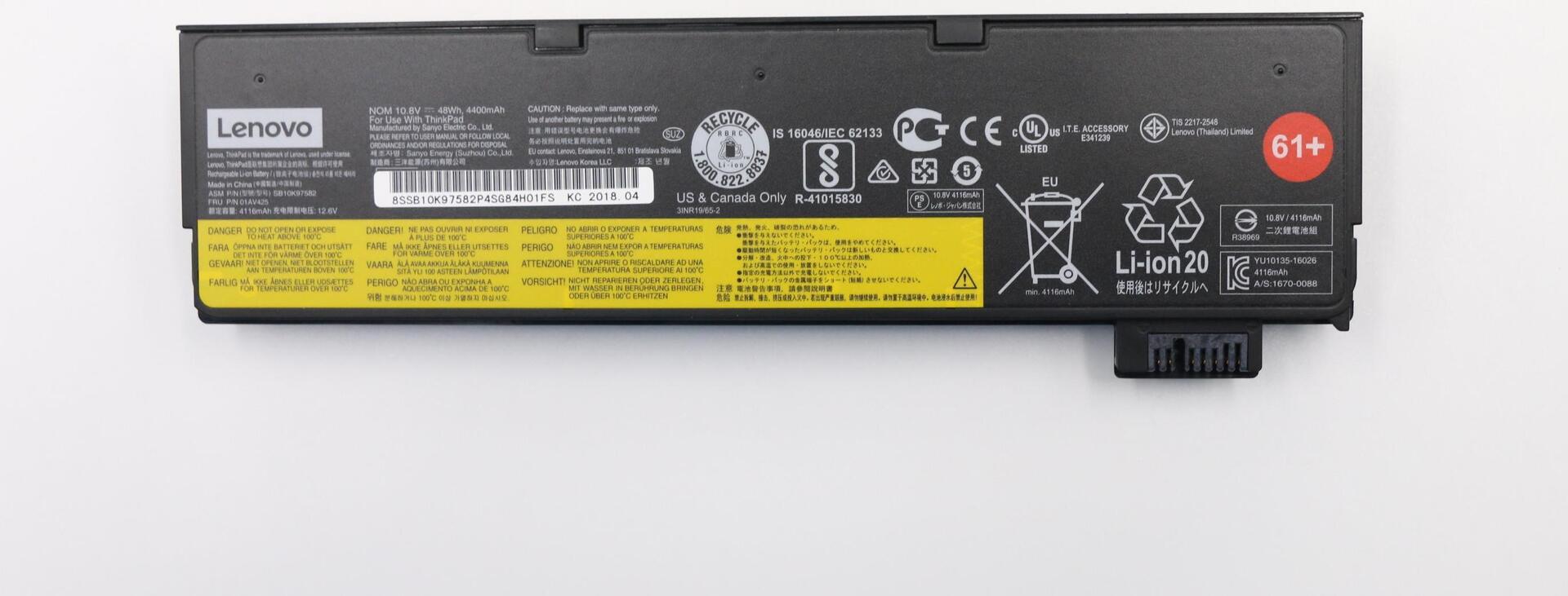 Купить Lenovo Sanyo - Laptop-Batterie - Lithium-Ionen - 6 Zellen - 4400 mAh - 48 Wh - FRU (CRU) - Tier 1 - für ThinkPad P52s 20LB, 20LC, T470 20HD, T480 20L5, 20L6, T570 20JW, 20JX, T580 20L9, 20LA (01AV425) в магазине wardena.ru