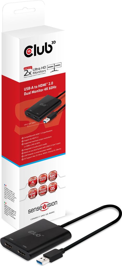 Купить Club 3D SenseVision - Externer Videoadapter - USB 3,1 Gen 1 - 2 x HDMI (CSV-1474) в магазине wardena.ru
