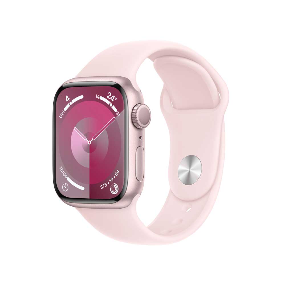 Купить APPLE Watch Series 9 GPS 41mm Pink Aluminium Case with Light Pink Sport Band - S/M (MR933QF/A) в магазине wardena.ru