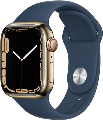 Купить Apple Watch Series 7 (GPS + Cellular) - 41 mm - Gold, Edelstahl - intelligente Uhr mit Sportband - Flouroelastomer - Abyss Blue - Bandgröße: regelmäßig - 32 GB - Wi-Fi, Bluetooth - 4G - 42.3 g (MN9K3FD/A) в магазине wardena.ru