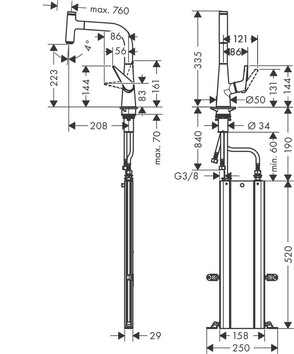 Купить Hansgrohe Talis Select M51 Кухонный смеситель однорычажный 220 с вытяжным изливом 1jet sBox сталь 73852800 в магазине wardena.ru