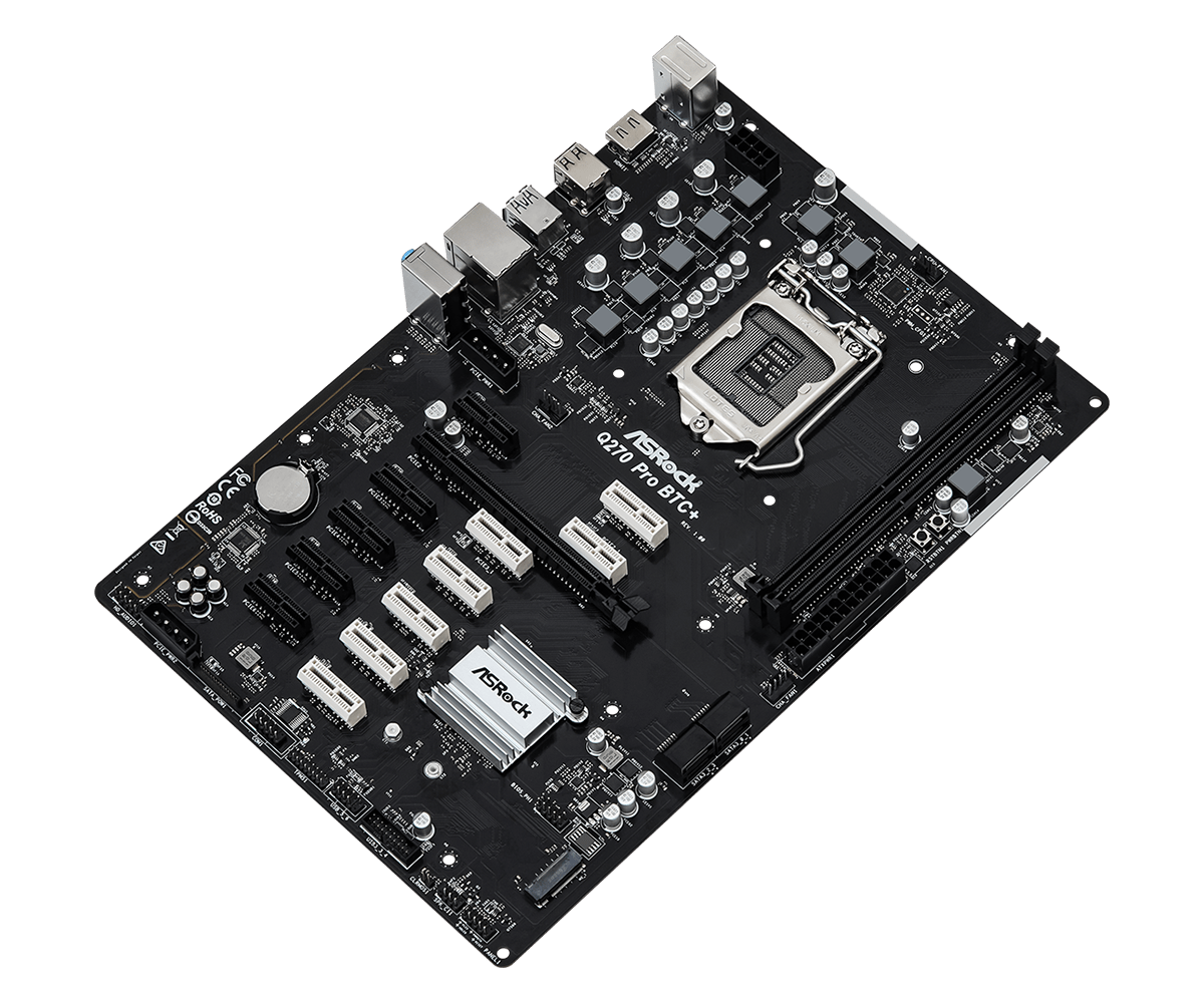 Купить ASRock Motherboard Q270 PRO BTC+ S1151 DDR4 12x PCI-Ex1 1xPCIE16 retail PCI-Express (90-MXBHM0-A0UAYZ) в магазине wardena.ru