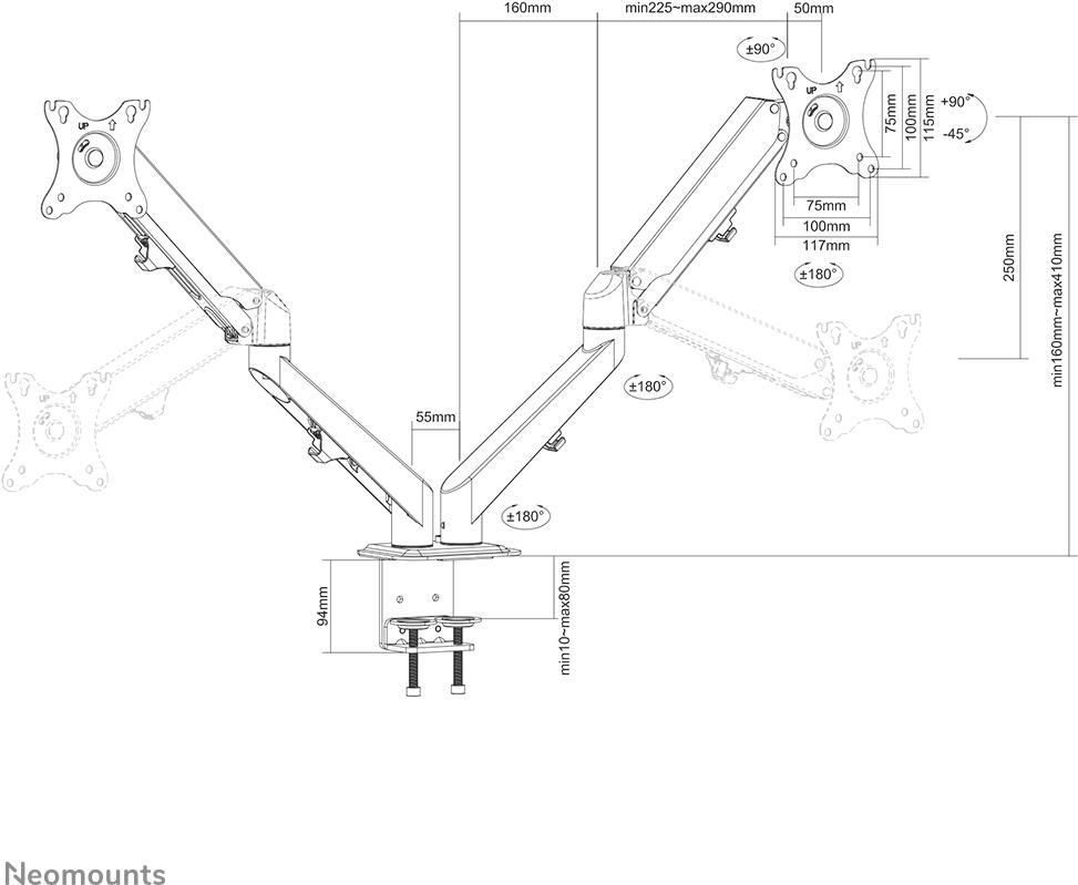 Купить Neomounts by Newstar DS70-700BL2 - Befestigungskit (Tischmontage) - für 2 LCD-Displays (voll beweglicher, einstellbarer Doppelarm) - Schwarz - Bildschirmgröße: 43,2-68,6 cm (17"-27") - Klemmmontage (DS70-700BL2) в магазине wardena.ru