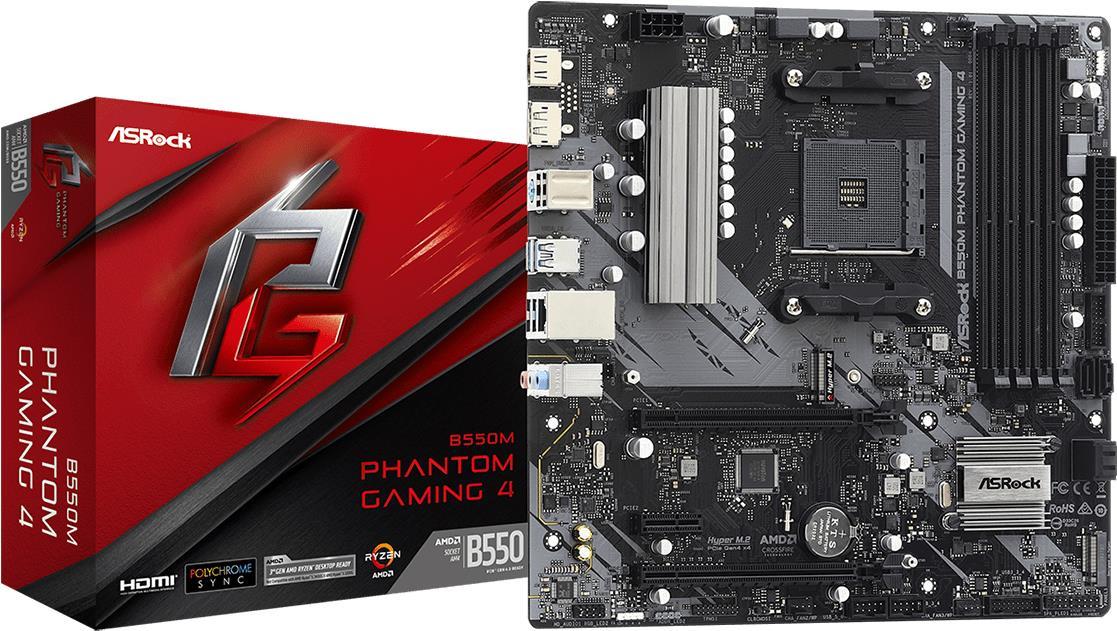 Купить ASRock B550M Phantom Gaming 4 - Motherboard - micro ATX - Socket AM4 - AMD B550 - USB 3,2 Gen 1 - Gigabit LAN - Onboard-Grafik (CPU erforderlich) - HD Audio (8-Kanal) (90-MXBE90-A0UAYZ) в магазине wardena.ru