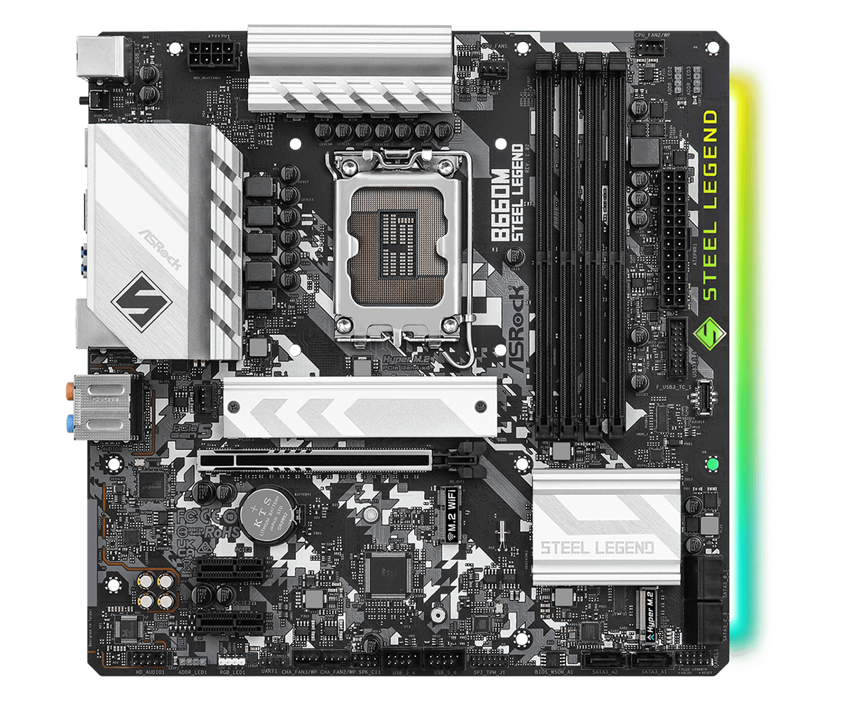 Купить ASRock B660M Steel Legend - Motherboard - micro ATX - LGA1700-Sockel - B660 Chipsatz - USB 3.2 Gen 1, USB-C Gen 2x2 - 2.5 Gigabit LAN - Onboard-Grafik (CPU erforderlich) - HD Audio (8-Kanal) (90-MXBH30-A0UAYZ) в магазине wardena.ru