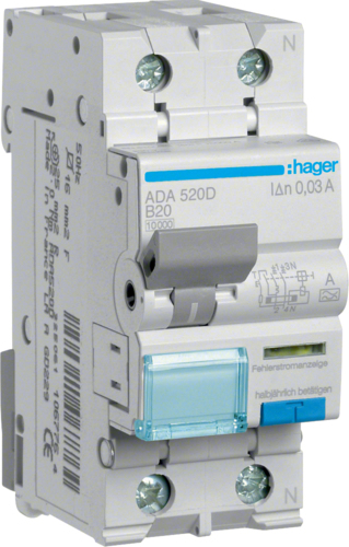 Купить Hager FI/LS-Schalter 1P+N 10kA B-20A 30mA ADA520D (ADA520D) в магазине wardena.ru