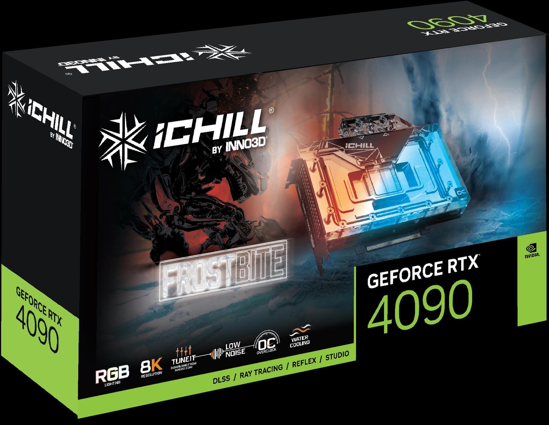 Купить Inno3D GeForce RTX 4090 ICHILL FROSTBITE - GeForce RTX 4090 - 24 GB - GDDR6X - 384 Bit - 7680 x 4320 Pixel - PCI Express x16 4.0 (C4090-246XX-1833FB) в магазине wardena.ru