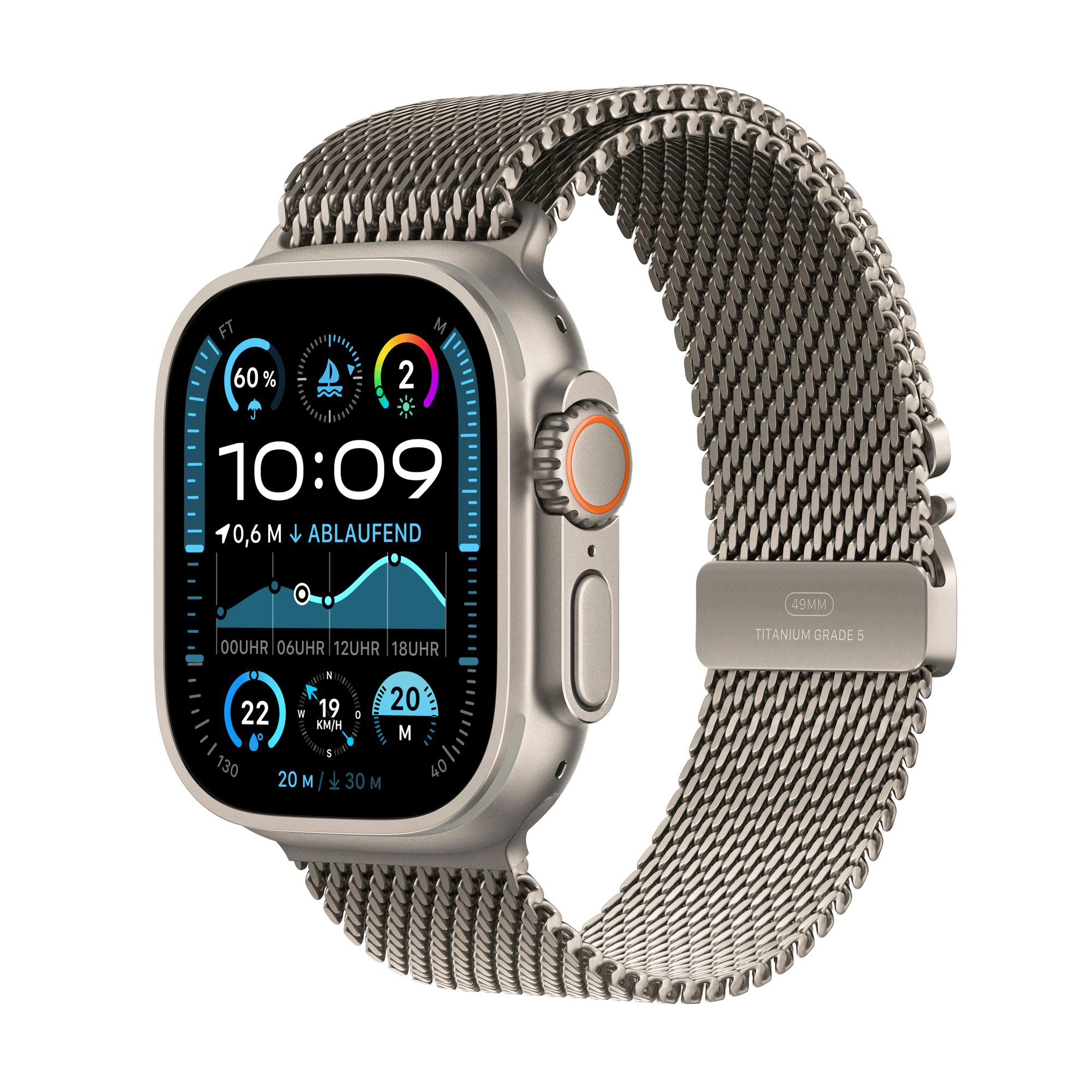 Купить Apple Watch Ultra 2 GPS + Cellular 49mm Natural Titanium Case mit Natural Titanium Milanese Band - L (MX5T3FD/A) в магазине wardena.ru