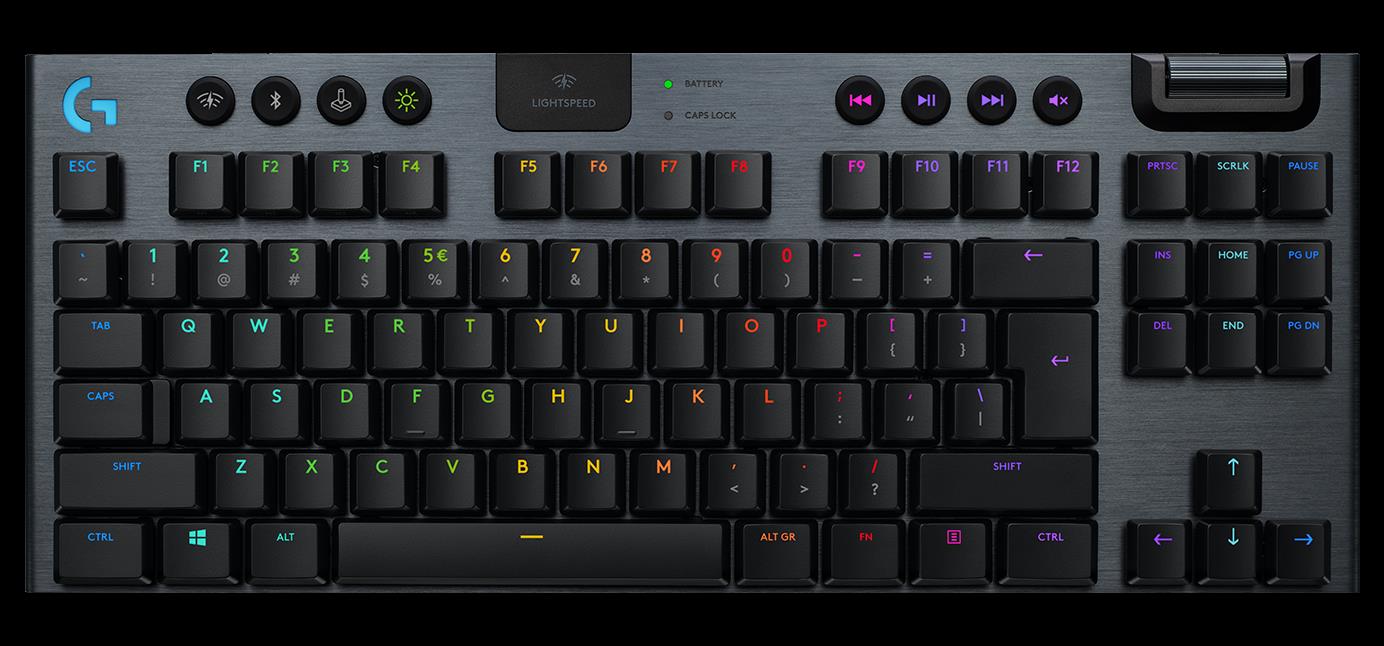 Купить Logitech Gaming G915 TKL - Tastatur - Hintergrundbeleuchtung - USB, Bluetooth, LIGHTSPEED - QWERTY - Spanisch - Tastenschalter: GL Tactile - Kohle (920-009499) в магазине wardena.ru