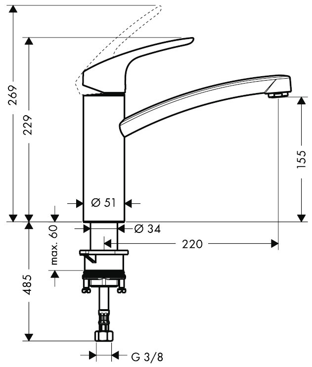 Купить Hansgrohe Focus Е Кухонный смеситель однорычажный E 160 1jet хром 31780000 в магазине wardena.ru