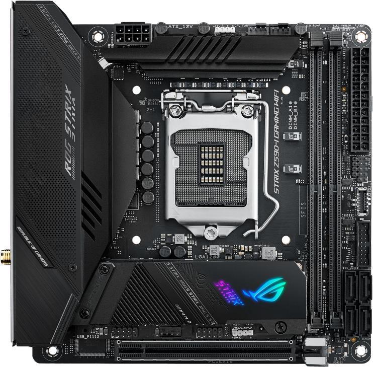 Купить ASUS ROG STRIX Z590-I GAMING WIFI - Motherboard - Mini-ITX - LGA1200-Sockel - Z590 - USB-C Gen2, USB 3.2 Gen 1, USB 3.2 Gen 2, USB-C Gen 2x2 - 2.5 Gigabit LAN, Wi-Fi - Onboard-Grafik (CPU erforderlich) - HD Audio (8-Kana (90MB1680-M0EAY0) в магазине wardena.ru