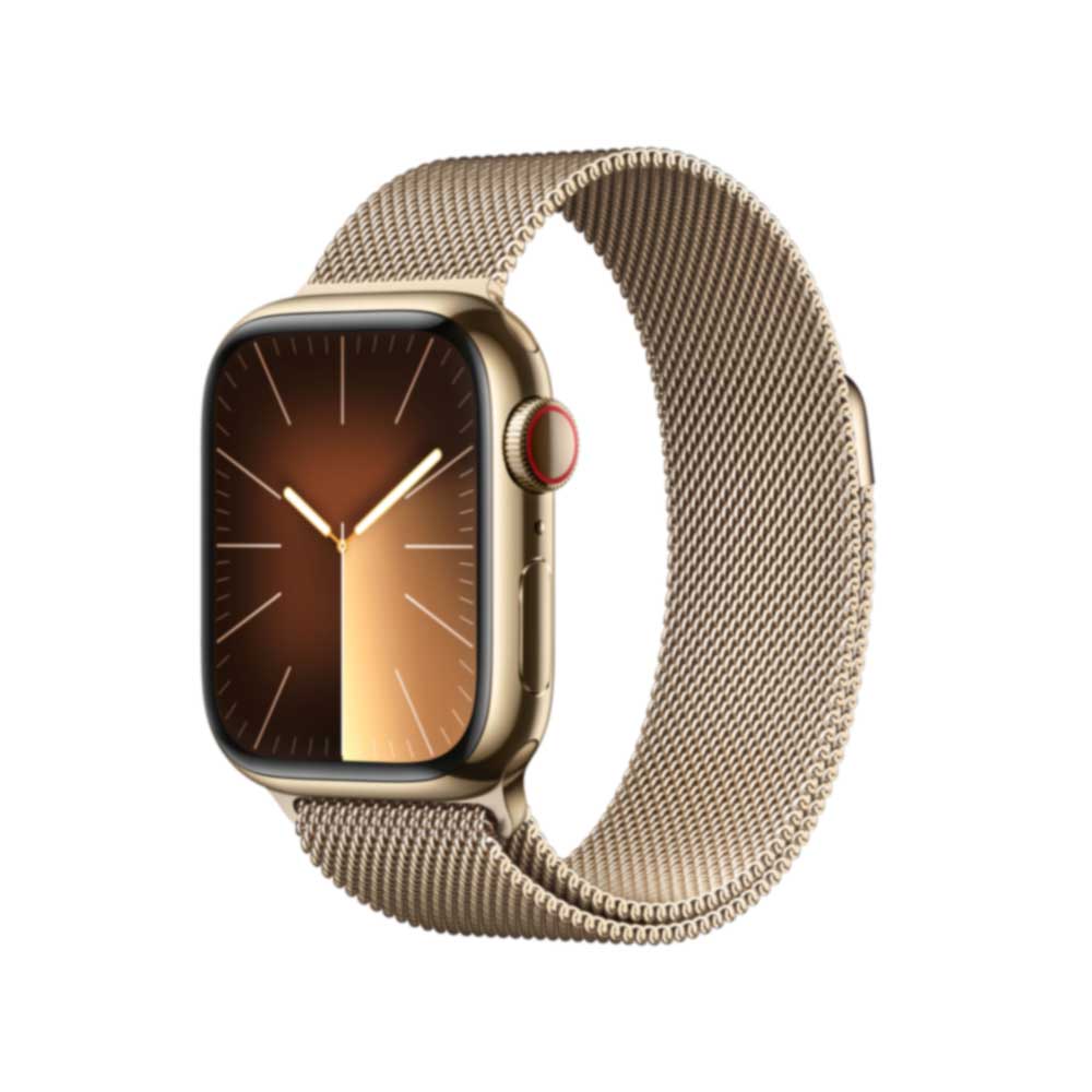Купить APPLE Watch Series 9 GPS + Cellular 41mm Gold Stainless Steel Case with Gold Milanese Loop (MRJ73QF/A) в магазине wardena.ru