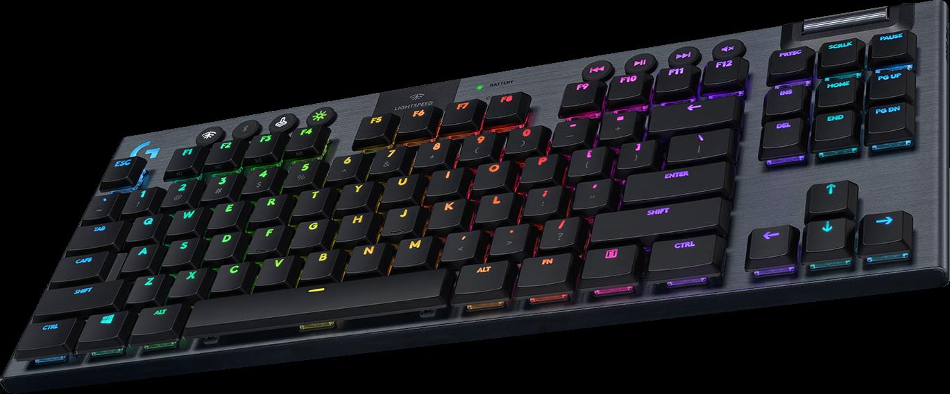Купить Logitech Gaming G915 TKL - Tastatur - Hintergrundbeleuchtung - USB, Bluetooth, LIGHTSPEED - QWERTY - Spanisch - Tastenschalter: GL Tactile - Kohle (920-009499) в магазине wardena.ru