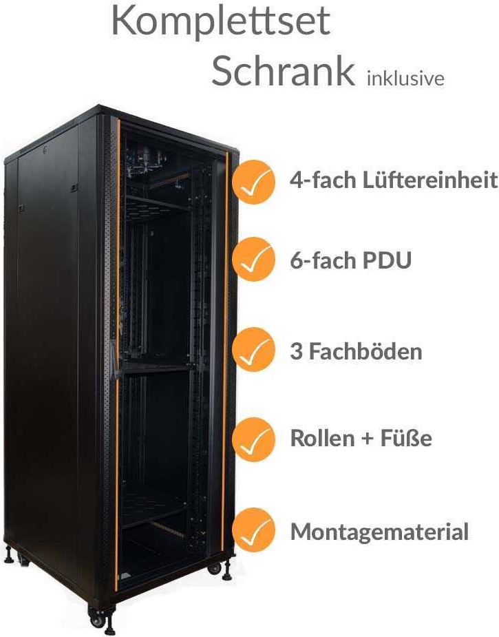 Купить IT-BUDGET 19"-Netzwerkschrank SRK - Komplettset - 42 HE - BxT 800x800 mm - Sicht-/Vollblechtür - 4 Aktiv-Lüfter - PDU - Fachböden - montiert - schwarz (99ITB19SRK4288GSM) в магазине wardena.ru