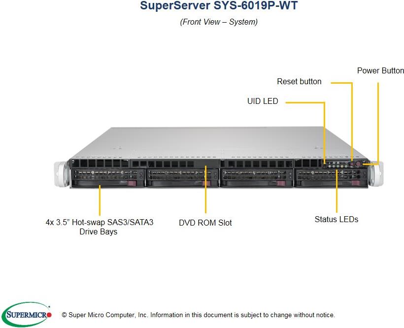 Купить Super Micro Supermicro SuperServer 6019P-WT - Server - Rack-Montage - 1U - zweiweg - RAM 0GB - SATA - Hot-Swap 8,9 cm (3.5") - kein HDD - AST2500 - GigE - Monitor: keiner (SYS-6019P-WT) в магазине wardena.ru
