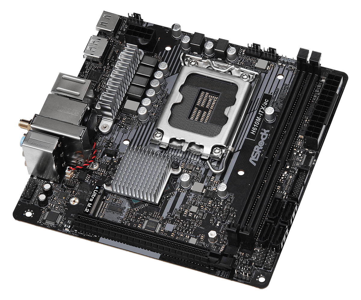 Купить ASRock H610M-ITX/ac - Motherboard - Mini-ITX - LGA1700-Sockel - H610 Chipsatz - USB 3.2 Gen 1 - Bluetooth, Gigabit LAN, Wi-Fi - Onboard-Grafik (CPU erforderlich) - HD Audio (8-Kanal) (90-MXBHL0-A0UAYZ) в магазине wardena.ru