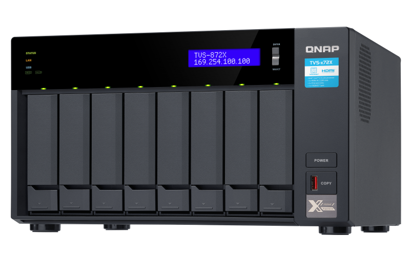 Купить QNAP 8-Bay NAS, Intel® Core" i3-8100T 4-core 3.1 GHz Processor, 8GB DDR4 RAM (max 32GB RAM), 8x 2.5"/3.5" SATA HDD/SSD + 2x M.2 PCIe SSD slot, 2x GbE LAN, 10GBASE-T (10G/5G/2.5G/1G), 4x USB 3.2 Gen 2 type-C & type-A, 1x (TVS-872X-I3-8G) в магазине wardena.ru