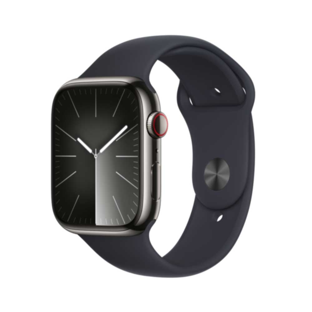 Купить APPLE Watch Series 9 GPS + Cellular 45mm Graphite Stainless Steel Case with Midnight Sport Band - M/L (MRMW3QF/A) в магазине wardena.ru