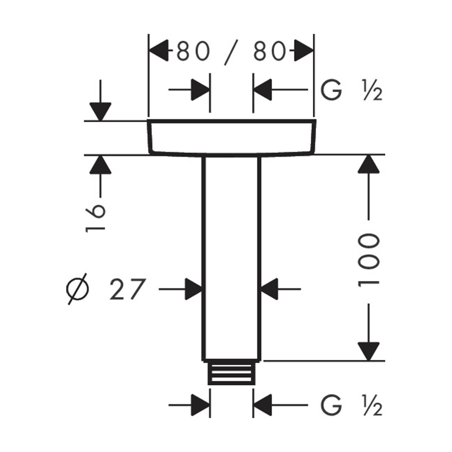 Купить Hansgrohe Потолочное подсоединение E 100 мм хром 27467000 в магазине wardena.ru