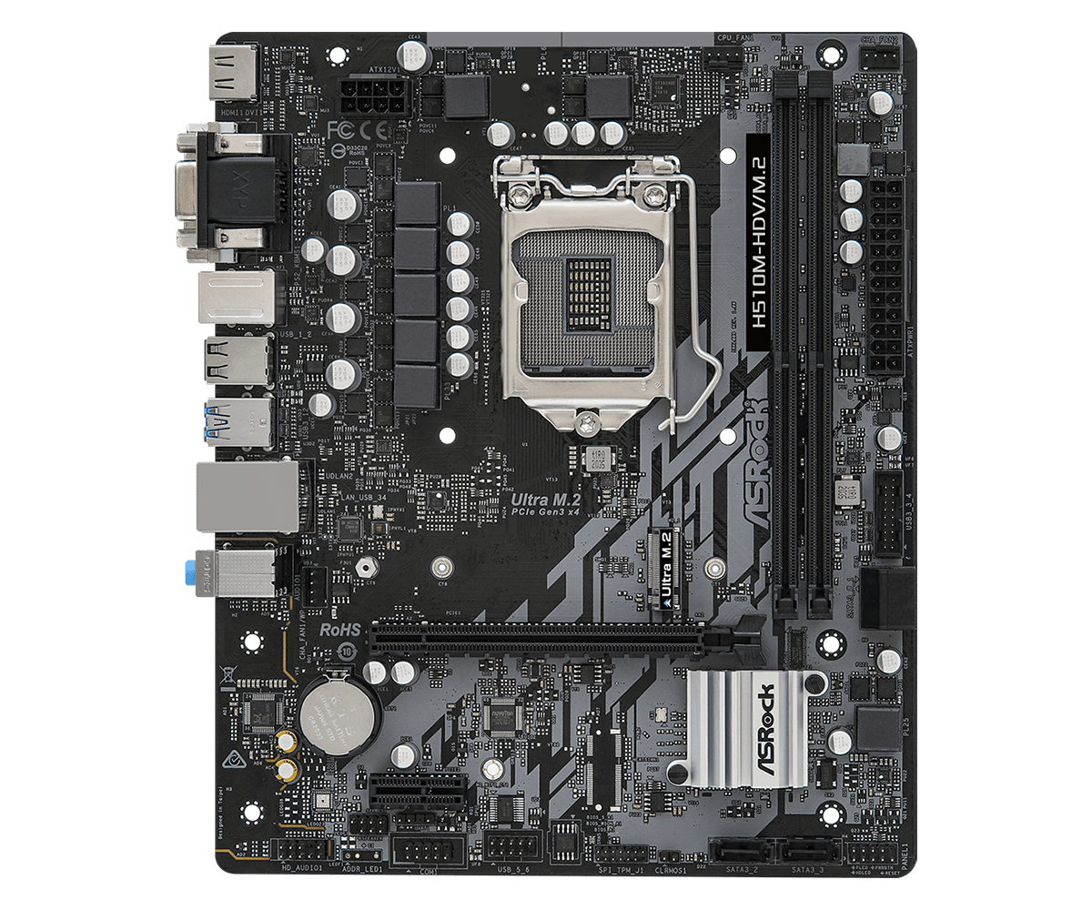 Купить ASRock H510M-HDV/M.2 - Motherboard - micro ATX - LGA1200-Sockel - H510 - USB 3.2 Gen 1 - Gigabit LAN - Onboard-Grafik (CPU erforderlich) - HD Audio (8-Kanal) (90-MXBFT0-A0UAYZ) в магазине wardena.ru