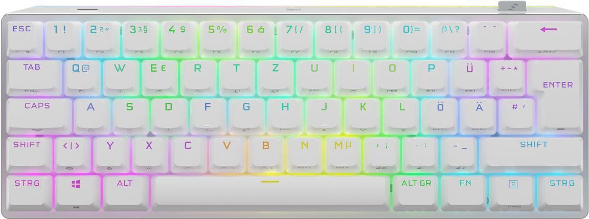 Купить CORSAIR K70 PRO MINI - Tastatur - 60%, 61 keys, gaming, hot swappable, mechanical - backlit - kabellos - USB, 2,4 GHz, Bluetooth 4,2 - QWERTZ - Deutsch - Tastenschalter: CHERRY MX Speed Silver - weiß (CH-9189114-DE) в магазине wardena.ru