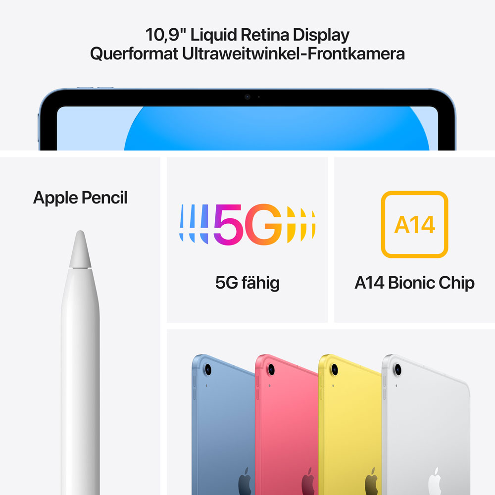 Купить Apple 10.9"  iPad Wi-Fi + Cellular - 10. Generation - Tablet - 256GB - 27,7 cm (10.9") IPS (2360 x 1640) - 3G, 4G, 5G - LTE - Blau (MQ6U3FD/A) в магазине wardena.ru