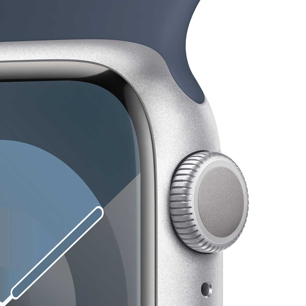 Купить APPLE Watch Series 9 GPS 41mm Silver Aluminium Case with Storm Blue Sport Band - S/M (MR903QF/A) в магазине wardena.ru
