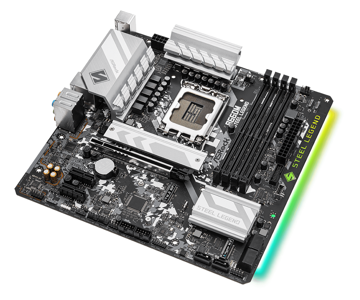 Купить ASRock B660M Steel Legend - Motherboard - micro ATX - LGA1700-Sockel - B660 Chipsatz - USB 3.2 Gen 1, USB-C Gen 2x2 - 2.5 Gigabit LAN - Onboard-Grafik (CPU erforderlich) - HD Audio (8-Kanal) (90-MXBH30-A0UAYZ) в магазине wardena.ru