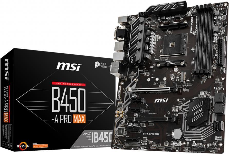 Купить MSI B450-A Pro Max - AMD - Socket AM4 - AMD Ryzen - DDR4-SDRAM - DIMM - 1866,2133,2400,2667,2800,2933,3000,3066,3200,3466,3733,3866,4133 MHz (B450-A PRO MAX) (7B86-022R) в магазине wardena.ru