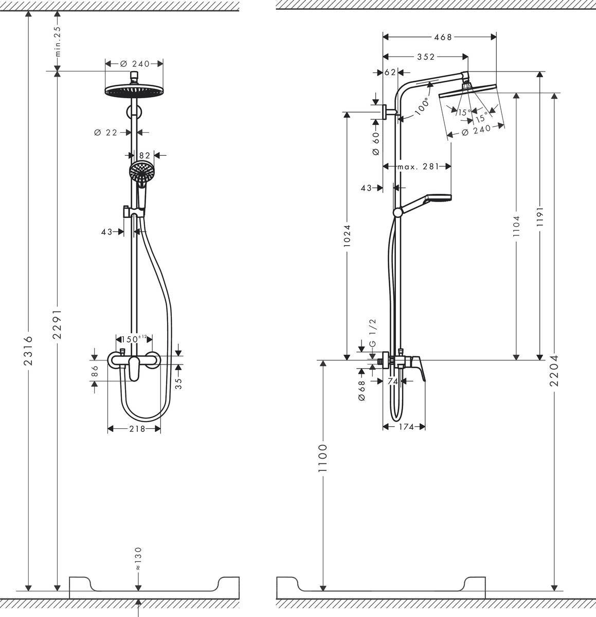 Купить Hansgrohe Crometta S 240 1jet Showerpipe Ecosmart душевая система хром 27269000 в магазине wardena.ru
