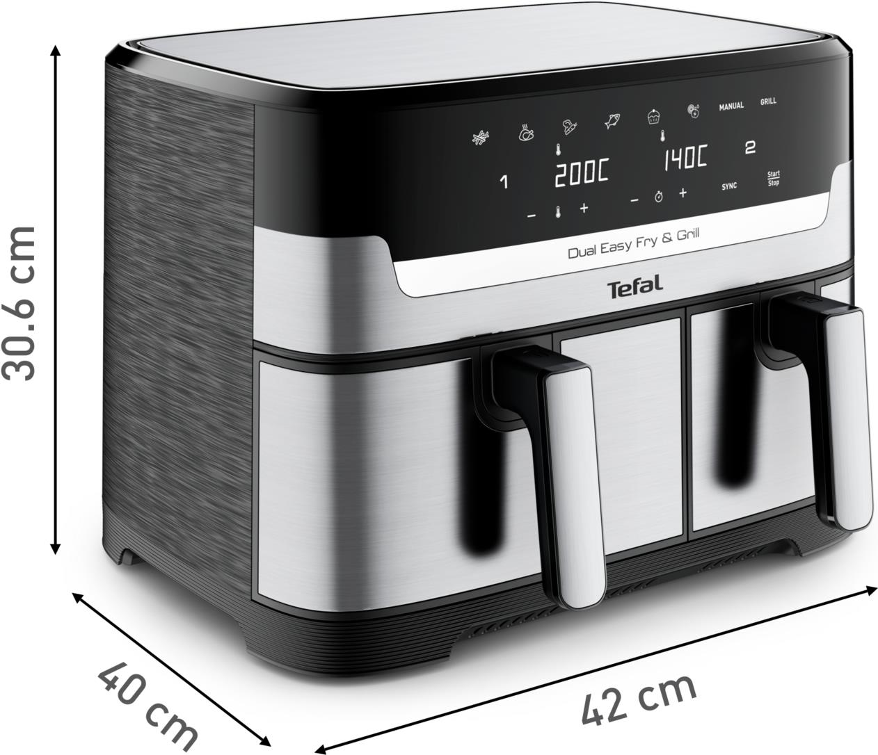 Купить Tefal Dual Easy Fry & Grill EY905D Doppel 8,3 l Eigenständig 2700 W Heißluftfritteuse Edelstahl (EY905D DUAL EASY FRY & GRILL) в магазине wardena.ru