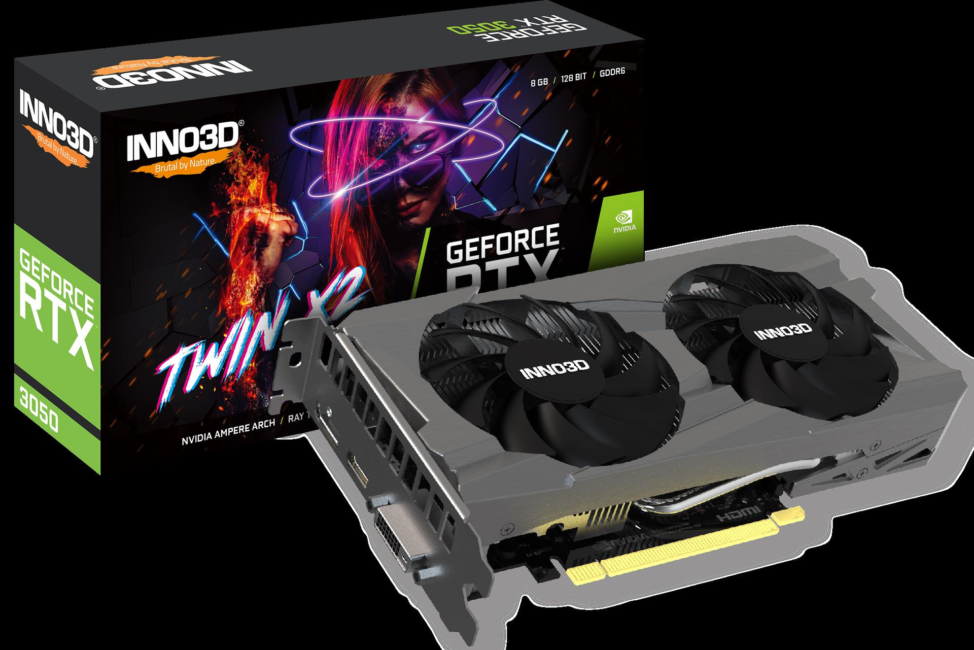 Купить Inno3D GeForce RTX 3050 Twin X2 - GeForce RTX 3050 - 8 GB - GDDR6 - 128 Bit - 7680 x 4320 Pixel - PCI Express 4.0 (N30502-08D6-1711VA41) в магазине wardena.ru