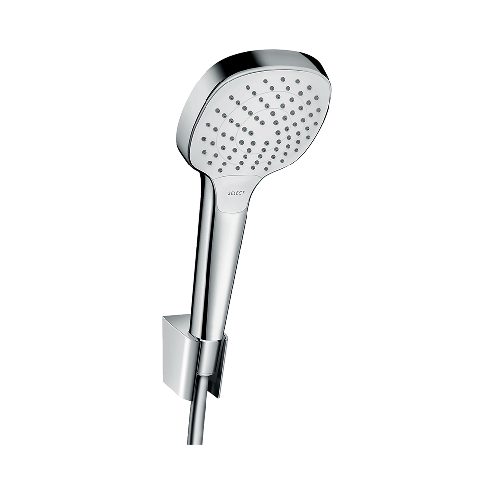 Купить Hansgrohe Croma Select E Душевой набор Vario с держателем и шлангом 125 см хром-белый матовый 26425400 в магазине wardena.ru