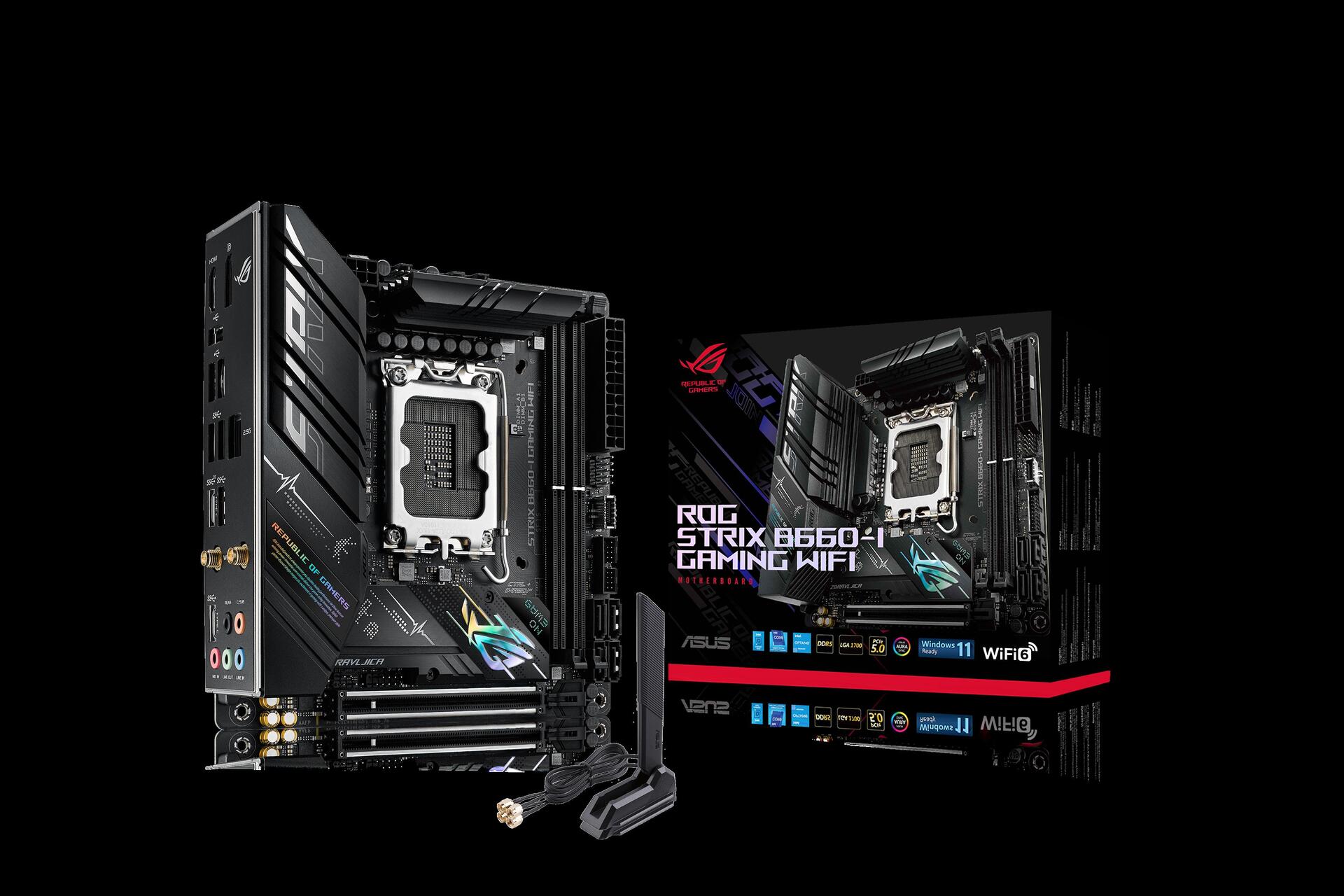 Купить ASUS ROG STRIX B660-I GAMING WIFI - Motherboard - Mini-ITX - LGA1700-Sockel - B660 Chipsatz - USB-C Gen2, USB-C Gen1, USB 3,2 Gen 1, USB-C Gen 2x2 - 2,5 Gigabit LAN, Wi-Fi, Bluetooth - Onboard-Grafik (CPU erforderlich) - (90MB19C0-M0EAY0) в магазине wardena.ru