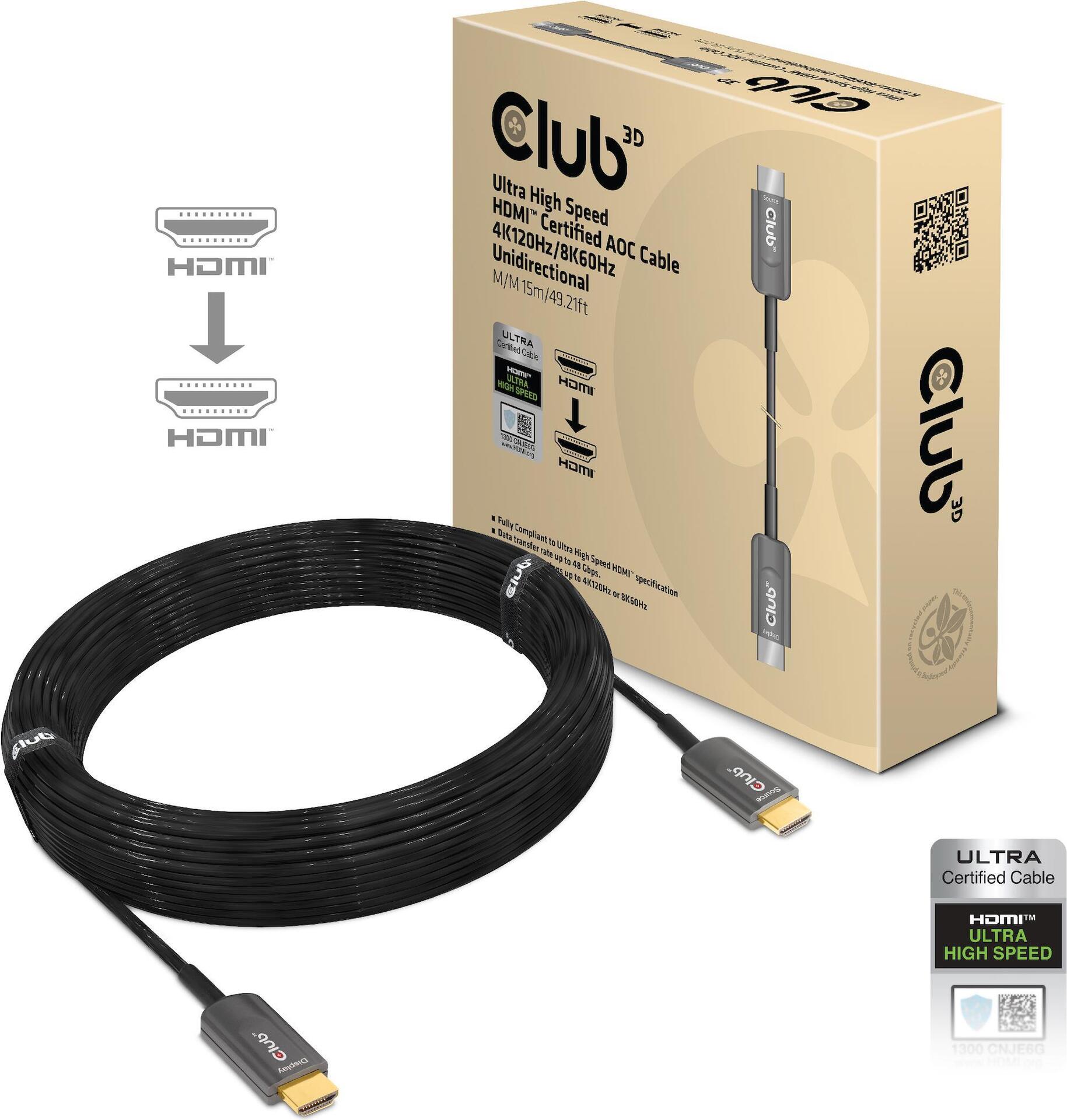 Купить Club 3D CAC-1377 - Ultra High Speed HDMI-Kabel - HDMI (M) bis HDMI (M) - 15 m - Glasfaser - Active Optical Cable (AOC), Support von 4K 120 Hz, Support von 8K 60 Hz, unidirektional в магазине wardena.ru
