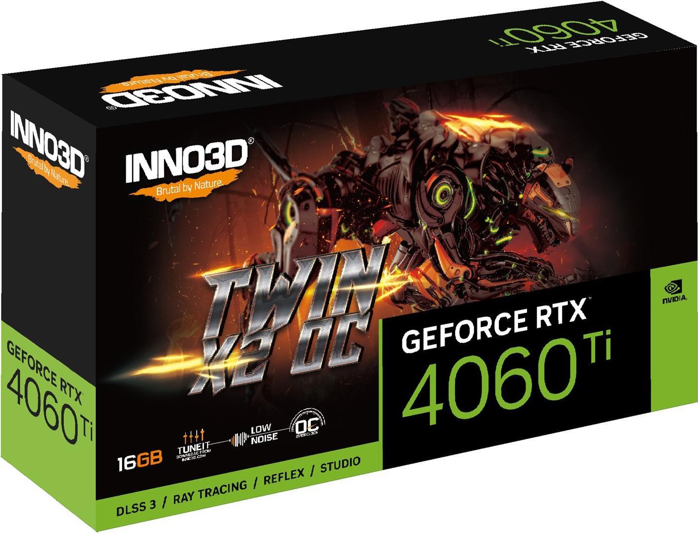 Купить InnoVISION Inno3D GeForce RTX 4060Ti 16G Twin x2 OC - Grafikkarten - GeForce RTX 4060 Ti - 16GB GDDR6 - PCIe 4,0 x8 - HDMI, 3 x DisplayPort (N406T2-16D6X-178055N) в магазине wardena.ru