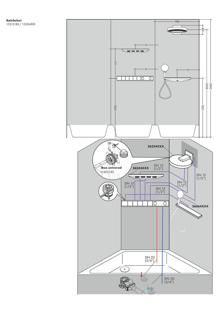 Купить Hansgrohe RainSelect Термостат для душа скрытого монтажа с 5 кнопками хром-белый матовый 15384700 в магазине wardena.ru