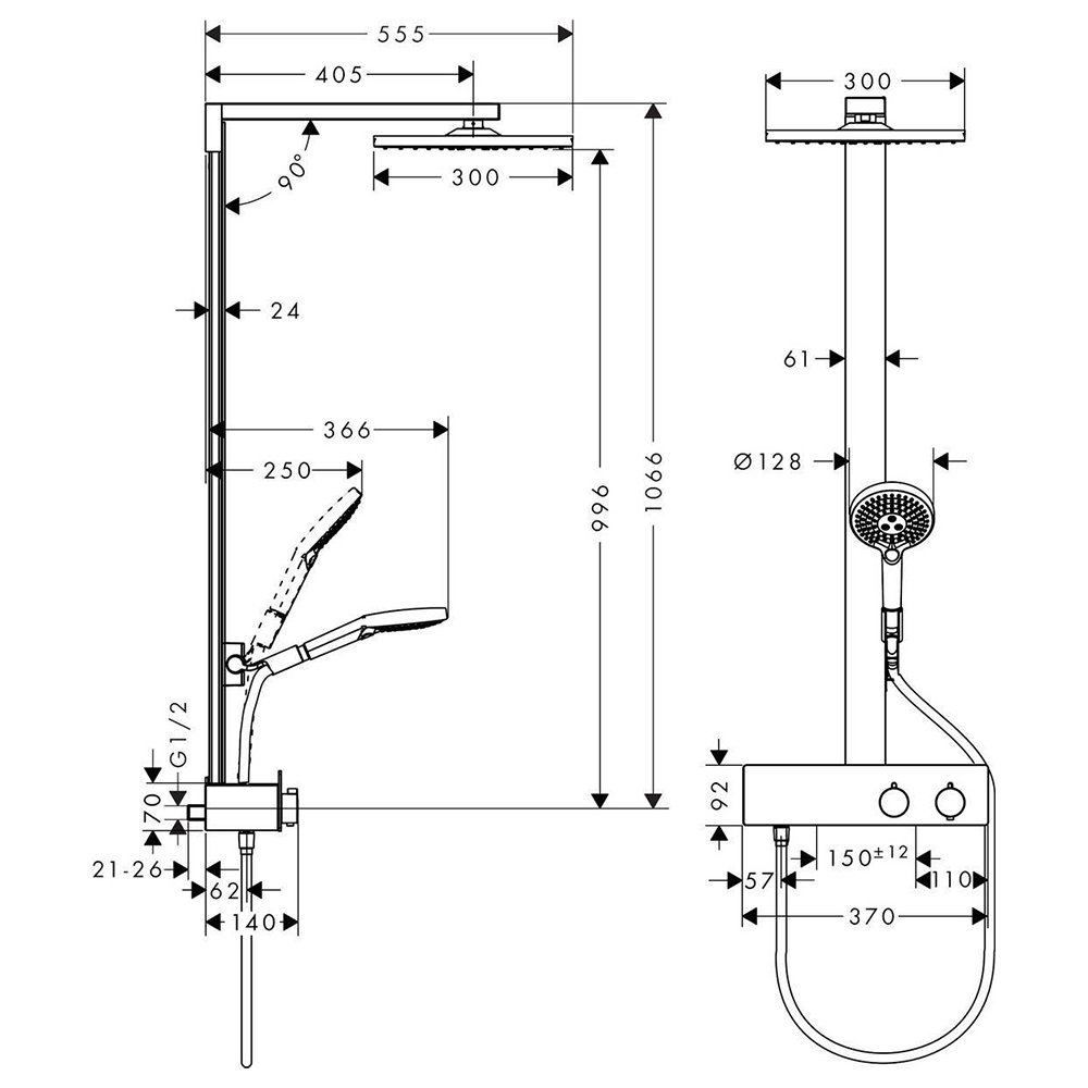 Купить Hansgrohe Raindance E Showerpipe 300 1jet EcoSmart 9 л/мин с термостатом ShowerTablet 350 хром 27362000 в магазине wardena.ru