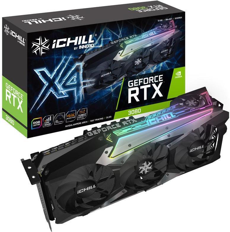 Купить INNO3D GeForce RTX 3080 iChill X4 LHR 12GB GDDR6X 384-bit 3xDP+HDMI (C30804-126XX-1810VA36H) в магазине wardena.ru
