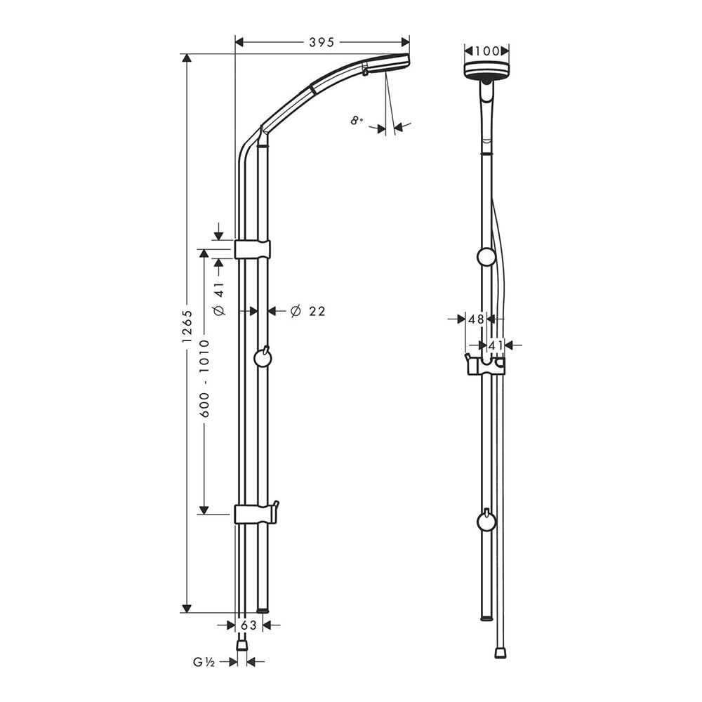 Купить Hansgrohe Croma 100 3jet/Multi/Unica'Reno Lift 105 см душевой гарнитур хром 27791000 в магазине wardena.ru